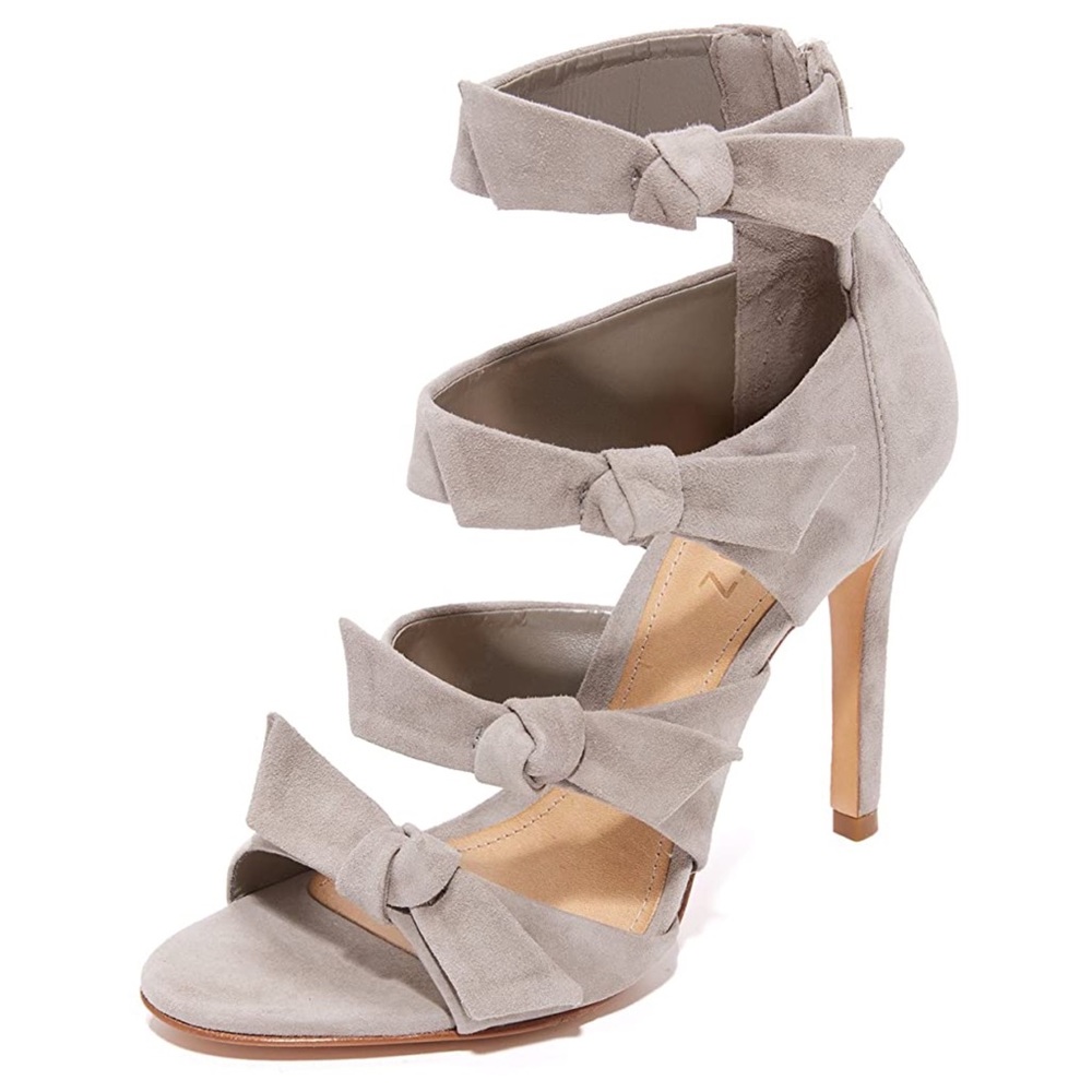 Schutz Miranda Suede Peep Toe Bow Strappy Heels in “Mouse” size 6 - Picture 2 of 16